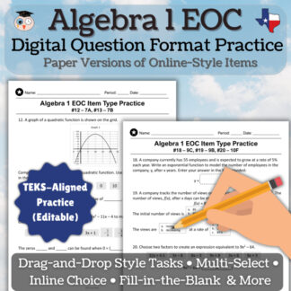 Algebra 1 STAAR-Style Question Format Practice | Printable & Editable