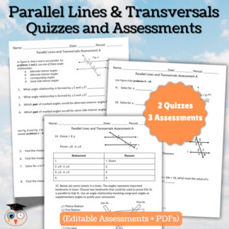 Parallel Lines & Transversals – Quizzes and Assessments | Editable & PDF