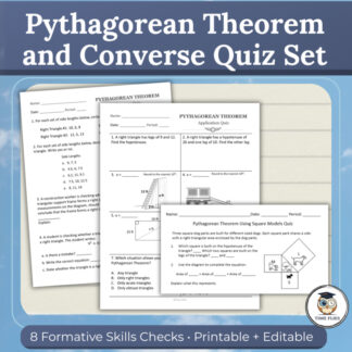Pythagorean Theorem & Converse Quizzes | Formative Assessments | Editable