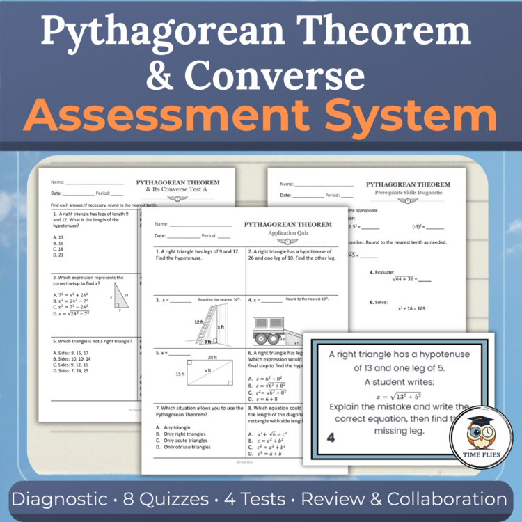 Pythagorean Theorem & Converse Assessments | Diagnostic, Quizzes, Tests & Review