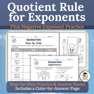 Quotient Rule for Exponents Worksheets | Negative Exponents & Application