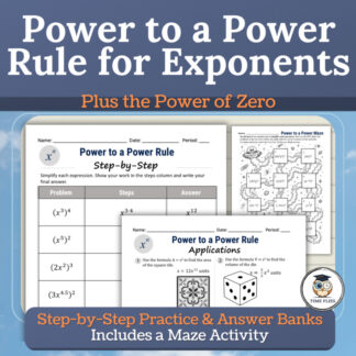 Power to a Power Rule for Exponents Worksheets | Zero Power, Application & Maze
