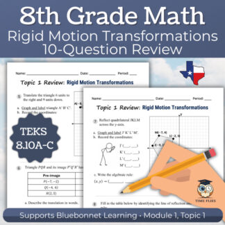 8th Grade Math Rigid Motion Transformations Review Worksheets | TEKS 8.10