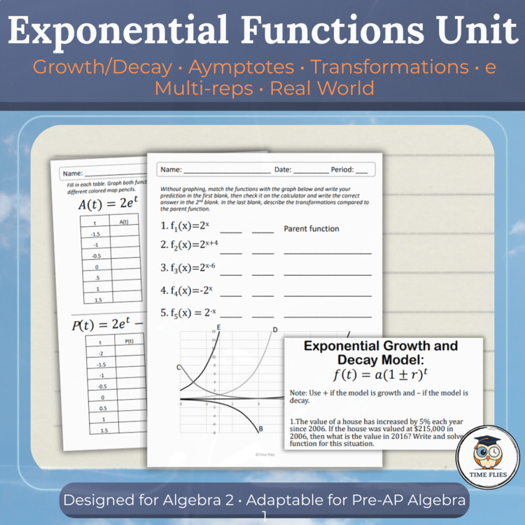 Exponential Functions Unit | Growth, Decay, Asymptotes & Transformations
