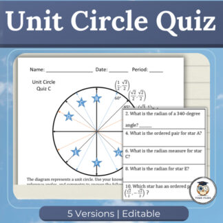 Unit Circle Quiz - Editable with Multiple Versions