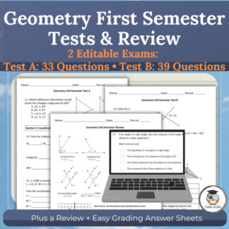 Geometry Fall Semester Tests and Midterm Review | Editable Exams + Google Forms