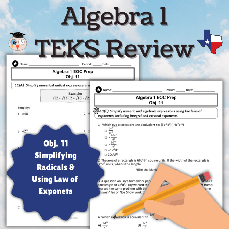 Algebra 1 STAAR Review | Obj 11 | Law of Exponents and Simplifying Radicals
