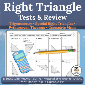 Right Triangle Tests & Review | Pythagorean Theorem, Trig, Special Triangles