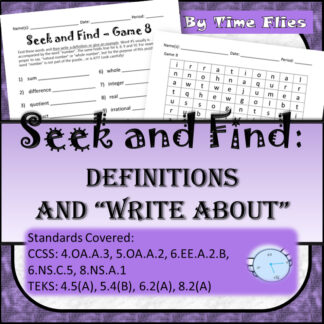 Math Terms and Definitions Activity