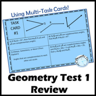 Geometry Task Card Review for Reasoning Proof Midpoint Distance Undefined Terms