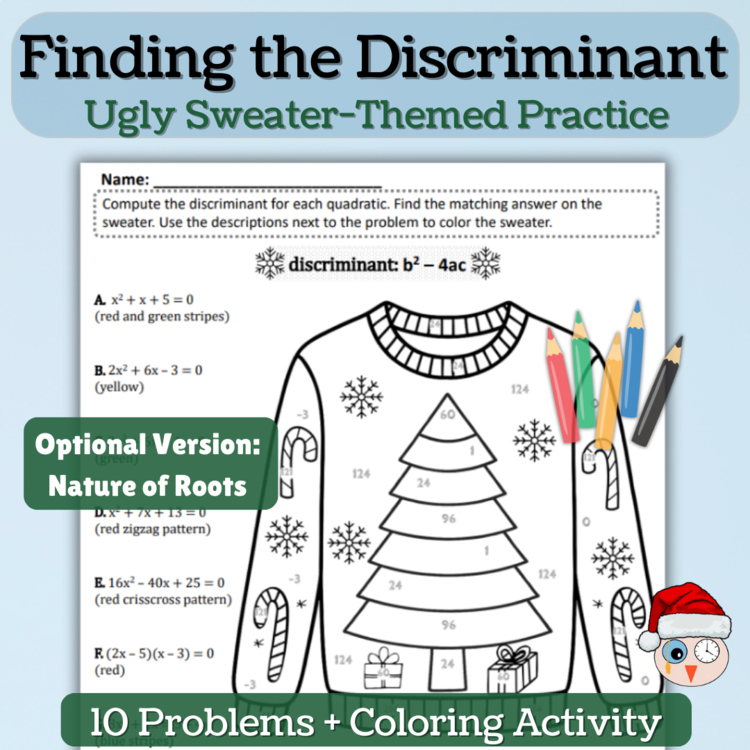 Ugly Sweater Discriminant Coloring Activity | Quadratic Equations & Roots
