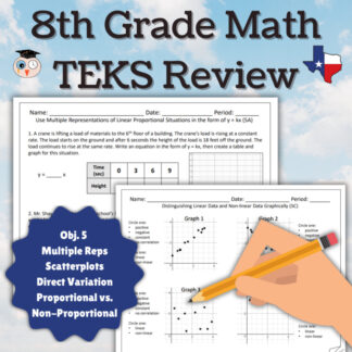 8th Grade Math TEKS Review - Multiple Reps, Scatterplots, Direct Variation