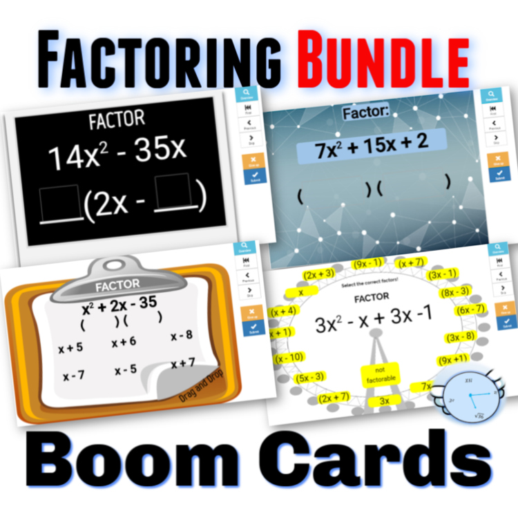 Factoring Boom Cards Bundle | GCF, Trinomials, Grouping & Mixed Review
