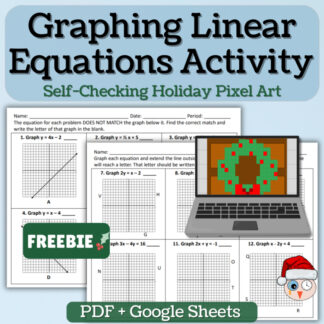 Graphing Linear Equations Freebie + Holiday Pixel-Art Self-Checking Activity